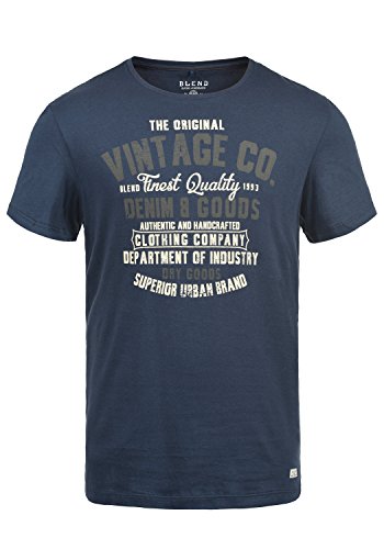 Blend Vadim Herren T-Shirt Kurzarm Shirt mit Print und Rundhalsausschnitt, Größe:M, Farbe:Mood Indigo (74648) von b BLEND