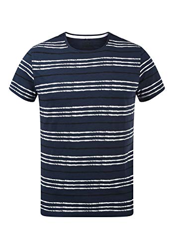 Blend Valle Herren T-Shirt Kurzarm Shirt mit Streifen und Rundhalsausschnitt aus 100% Baumwolle, Größe:L, Farbe:Navy (70230) von b BLEND