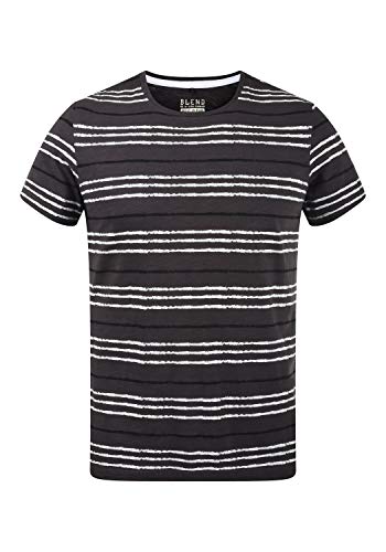 Blend Valle Herren T-Shirt Kurzarm Shirt mit Streifen und Rundhalsausschnitt aus 100% Baumwolle, Größe:M, Farbe:Phantom Grey (70010) von b BLEND