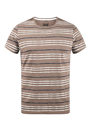 Blend Valle Herren T-Shirt Kurzarm Shirt mit Streifen und Rundhalsausschnitt aus 100% Baumwolle, Größe:M, Farbe:Walnut (181112) von b BLEND