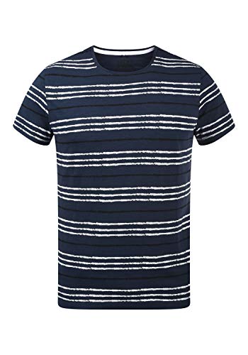 Blend Valle Herren T-Shirt Kurzarm Shirt mit Streifen und Rundhalsausschnitt aus 100% Baumwolle, Größe:S, Farbe:Navy (70230) von b BLEND