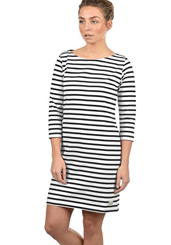 BlendShe Eni Damen Sweatkleid Sommerkleid Kleid Mit Streifen-Optik Und U-Boot-Kragen Aus 100% Baumwolle, Größe:M, Farbe:Black (20100) von BlendShe