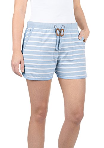 BlendShe Kira Damen Sweatshorts Bermuda Shorts Kurze Hose Mit Fleece-Innenseite Und Streifen-Muster Regular Fit, Größe:M, Farbe:Skyway (20241) von BlendShe