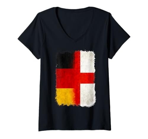 Damen Flagge des Deutschen englischen Erbes T-Shirt mit V-Ausschnitt von Blended Cultures