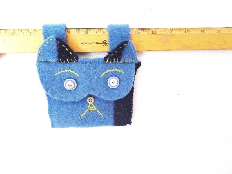 Blaue Katzen Filztasche Kleine Geldbörse Aus Reiner Wolle von BlendedSplendid