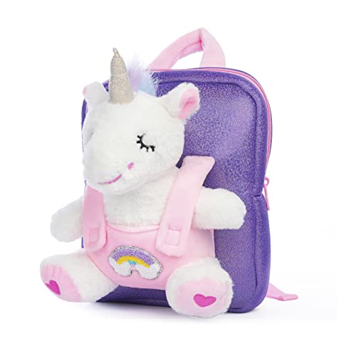 Blenori Rucksack Kinder Kuscheltier Einhorn Abnehmbar Plüschtier Rucksack Mädchen 2-5 jahre, Kinder Rucksack mit Einhorn-Rucksack Anhänger, Eine schöne Geschenkbox von Blenori