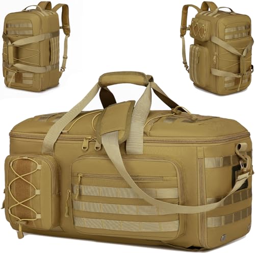 BlesMaller 3 in 1 Reisetasche Handgepäck Rucksack für Herren Damen 50L Taktische Sporttasche mit Nass- & Schuhfach Gym Tasche für Schwimmen Weekender Braun von BlesMaller