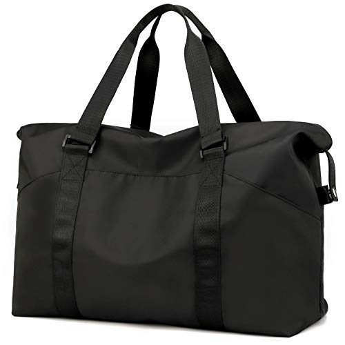 BlesMaller Sporttasche Tragetasche Damen, Reisetasche, Damen und Nassfach, Weekender Einkaufen Mädchen Handgepäck Strand Yoga Freizeit Sauna Turnbeutel,B-Schwarz von BlesMaller