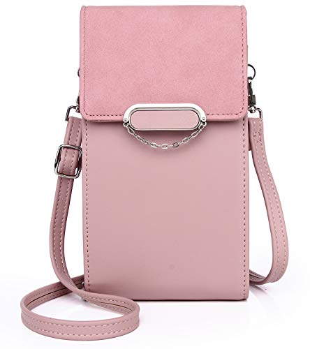 BlesMaller Handy Umhängetasche，Damen Schultertasche klein Tasche Geldbörse Reisepass Handytasche aus PU-Leder mit Kartenfächer Verstellbar Abnehmbar Schultergurt (Rosa) von BlesMaller