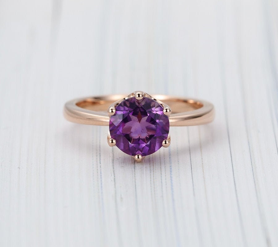 Amethyst Verlobungsring Roségold Vintage Rundschliff Ehering Einzigartiger Brautring Solitärring Art Deco Krappenset Jubiläumsring von BlessGem