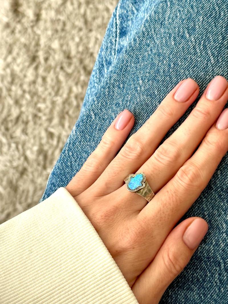 Hand Hamsa Ring Opal Silber Verstellbar Ring - Versandkostenfrei von BlessUArts