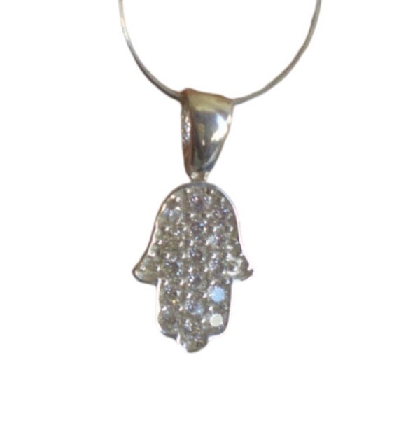 Verkauf Hand Hamsa Glück Schutz Silber Zirkone Funkelnde Halskette - Kostenloser Versand Verkauf Hand Hamsa Glück Schutz Silber Zirkone Funkelnde Halskette - Kostenloser Versand von BlessUArts