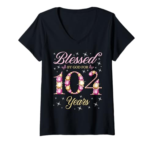 Damen Von Gott gesegnet für 104 Jahre Geburtstagsfeier zum 104. Geburtstag T-Shirt mit V-Ausschnitt Damen Von Gott gesegnet für 104 Jahre Geburtstagsfeier zum 104. Geburtstag T-Shirt mit V-Ausschnitt von Blessed Birthday Celebration