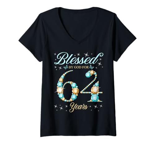 Damen Von Gott gesegnet für 64 Jahre Geburtstagsfeier zum 64. Geburtstag T-Shirt mit V-Ausschnitt Damen Von Gott gesegnet für 64 Jahre Geburtstagsfeier zum 64. Geburtstag T-Shirt mit V-Ausschnitt von Blessed Birthday Celebration