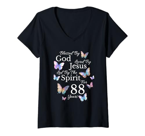 Damen Gesegnet von Gott, geliebt von Jesus zum 88. Geburtstag T-Shirt mit V-Ausschnitt Damen Gesegnet von Gott, geliebt von Jesus zum 88. Geburtstag T-Shirt mit V-Ausschnitt von Blessed By God Christian Religious Birthday Shirts