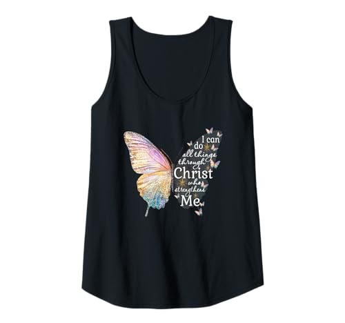 Damen Ich kann Alles durch Christus tun Butterfly Art Christian Tank Top von Blessed By God Christian Religious Birthday Shirts