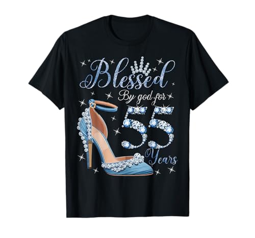 Blessed by God for 55 Years High Heels Denim Damen Geburtstag T-Shirt von Blessed By God For 55 Years Old 50th Bday Gifts