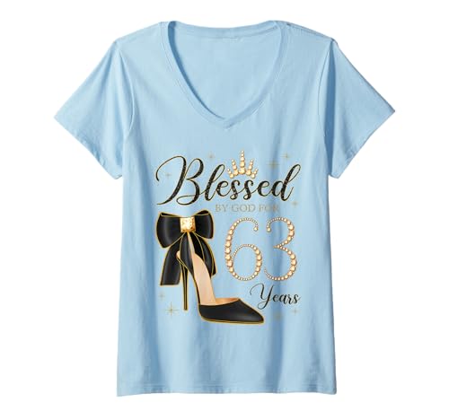 Damen Von Gott für 63 Jahre gesegnet, Partykönigin zum 63. Geburtstag T-Shirt mit V-Ausschnitt Damen Von Gott für 63 Jahre gesegnet, Partykönigin zum 63. Geburtstag T-Shirt mit V-Ausschnitt von Blessed By God For My Birthday Queens