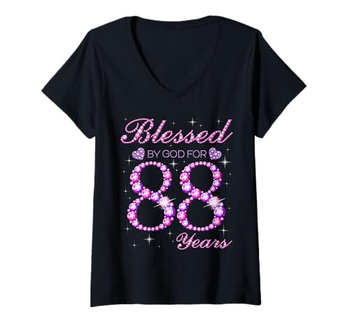 Damen Von Gott gesegnet für 88 Jahre, 88. Geburtstagsfeier T-Shirt mit V-Ausschnitt Damen Von Gott gesegnet für 88 Jahre, 88. Geburtstagsfeier T-Shirt mit V-Ausschnitt von Blessed By God Queen's Birthday Purple & Pink
