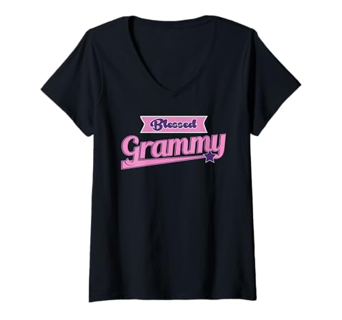 Damen Gesegnete Grammy Vintage-Großmutter Großmutter Großmutter T-Shirt mit V-Ausschnitt von Blessed Grammy Grandmother Grandmom Grandma Gifts