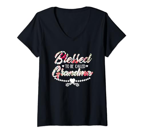 Damen Blessed To Be Called Grandma Blessed Grandmother Grafik T-Shirt mit V-Ausschnitt von Blessed Grandma Themed Gifts Tee