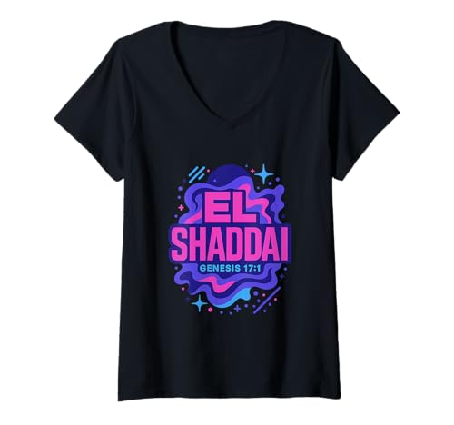 Damen El Shaddai Genesis 17:1 Mehrschichtiger Text Christian T-Shirt mit V-Ausschnitt Damen El Shaddai Genesis 17:1 Mehrschichtiger Text Christian T-Shirt mit V-Ausschnitt von Blessed Hues Faith Collection