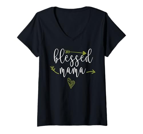 Damen Gesegnete Mama Muttertag Mutter Mama Erntedankfest T-Shirt mit V-Ausschnitt Damen Gesegnete Mama Muttertag Mutter Mama Erntedankfest T-Shirt mit V-Ausschnitt von Blessed Mama Mother's Day Mother Mom Mommy Gifts