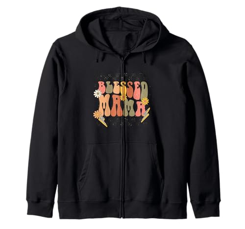 Blessed Mama Shirt im Retro-Look mit Gänseblümchen und karierter Grafik Kapuzenjacke von Blessed Mama Tee Shirts for Faithful Women