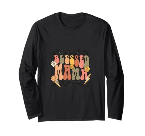 Blessed Mama Shirt im Retro-Look mit Gänseblümchen und karierter Grafik Langarmshirt von Blessed Mama Tee Shirts for Faithful Women