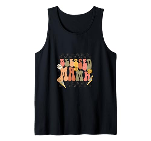 Blessed Mama Shirt im Retro-Look mit Gänseblümchen und karierter Grafik Tank Top von Blessed Mama Tee Shirts for Faithful Women