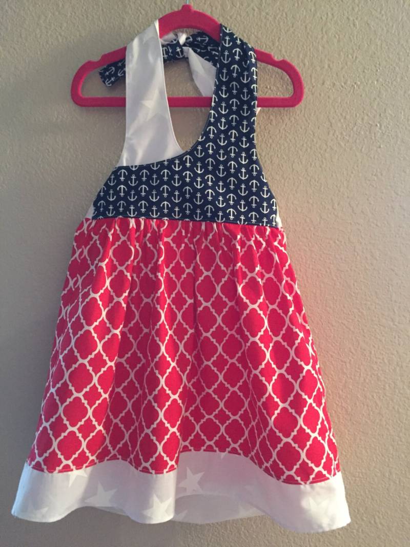 Rot, Weiß Und Blau Anker Kleid Mit Passender Schleife von Blessed2BDressed