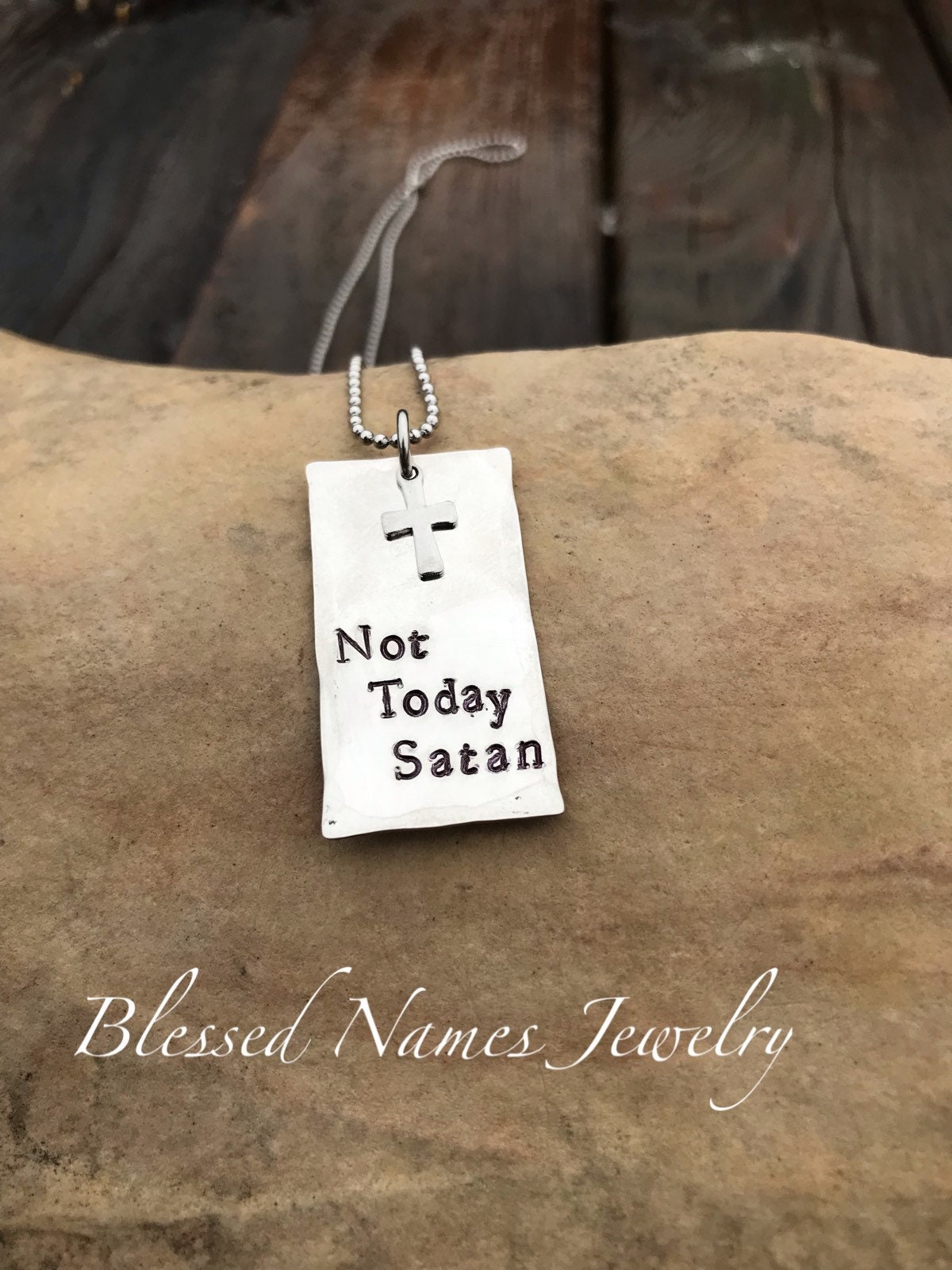 Handgestempelte Edelstahlkette, Not Today Satan Halskette Mit Kreuz Charm, Halskette, Geschenk von BlessedNamesJewelry