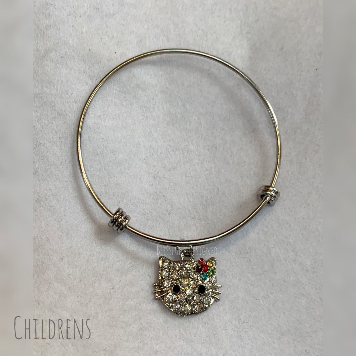 Kinder, Verstellbarer Armreif, Bettelarmband, Katze, Strass, Kinderschmuck, Geschenk Für Junge Mädchen, Kleine Mädchen Schmuck, Erweiterbar von BlessfullyDesigned