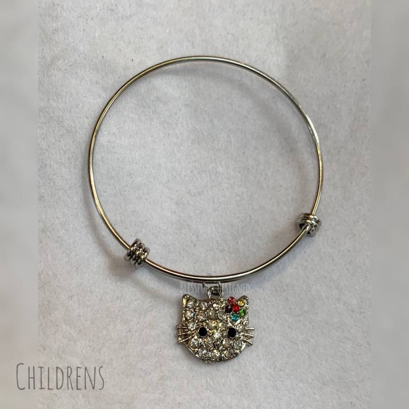Kinder, Verstellbarer Armreif, Bettelarmband, Katze, Strass, Kinderschmuck, Geschenk Für Junge Mädchen, Kleine Mädchen Schmuck, Erweiterbar von BlessfullyDesigned