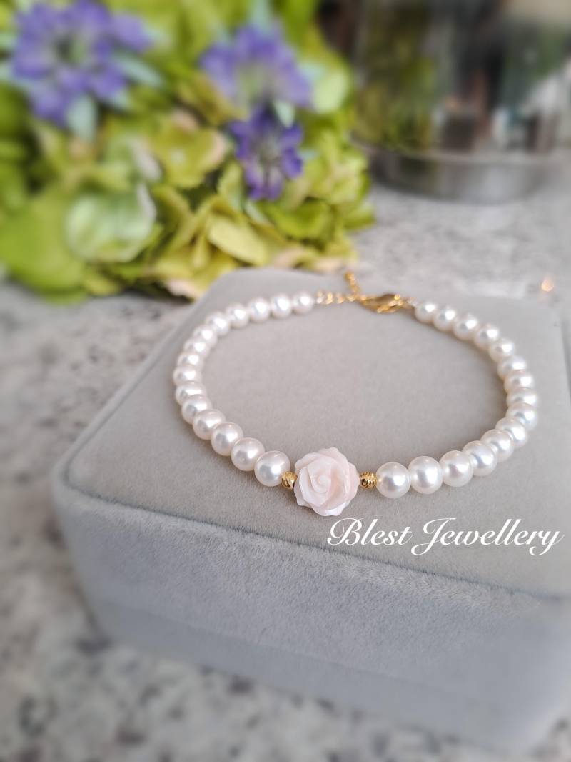 Blest Schmuck-Perlen Armband - Aaa 6-7 Zoll Perlmutt Rose Und Süßwasserperle Braut Perlenschmuck von BlestJewellery