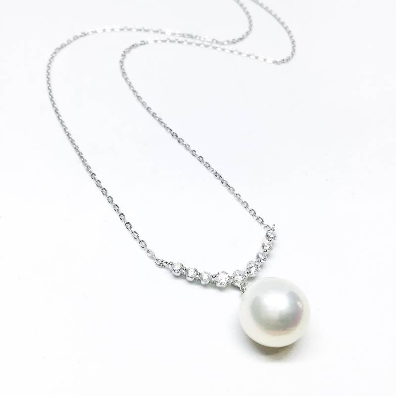 Seligen Schmuck-Perle Anhänger - Aaa11 Mmwhite Farbe Süßwasser Perle Anhänger, Zirkonia Mit 925 Silber, Silber Kette 18 Zoll von BlestJewellery