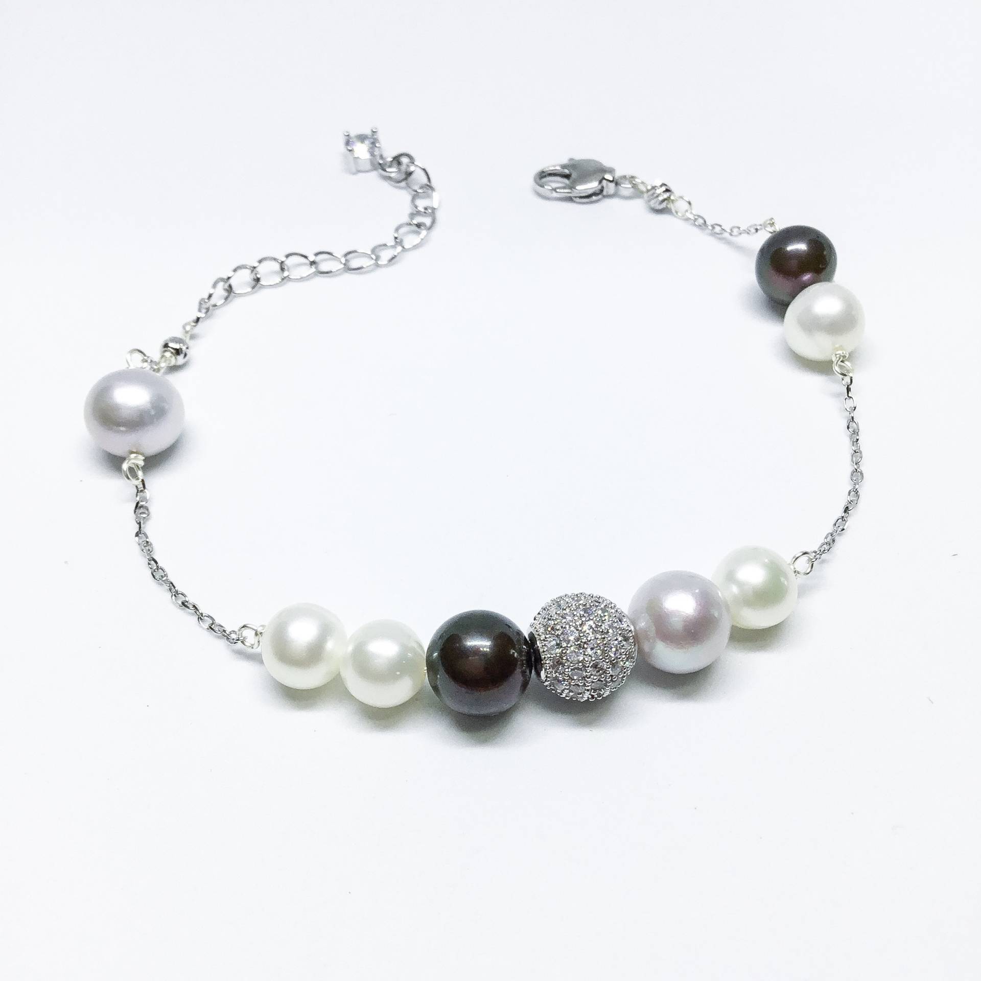 Seligen Schmuck-Perlen-Armband - Aaa 5-8mm Schwarz, Weiß Und Grau Farbe Süßwasser Perle Armband Perlen Brautschmuck von BlestJewellery