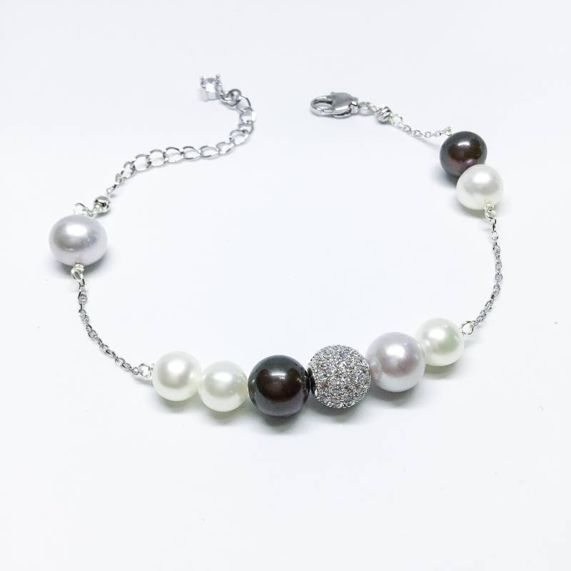Seligen Schmuck-Perlen-Armband - Aaa 5-8mm Schwarz, Weiß Und Grau Farbe Süßwasser Perle Armband Perlen Brautschmuck von BlestJewellery