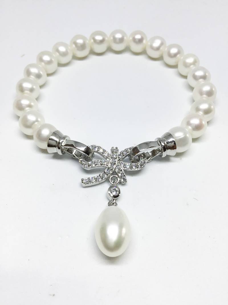 Seligen Schmuck-Perlen-Armband - Aaa 7-8mm Weiße Farbe Süßwasser Perle Armband Perlen Brautschmuck von BlestJewellery