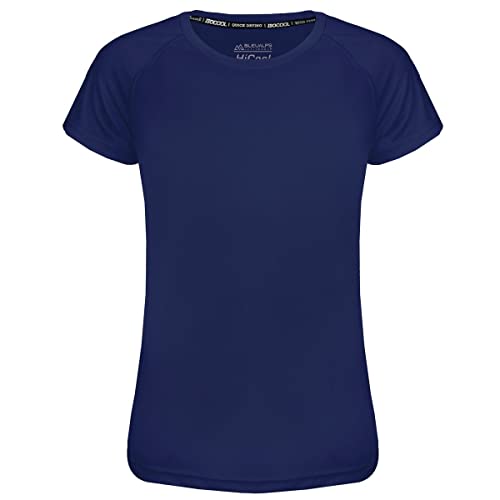 BleuAlps Sportshirt Damen, Laufshirt Kurzarm Mesh Funktionsshirt Atmungsaktiv Kurzarmshirt Sports Shirt Trainingsshirt für Damen, Größe:34, Farbe:Dunkelblau von BleuAlps