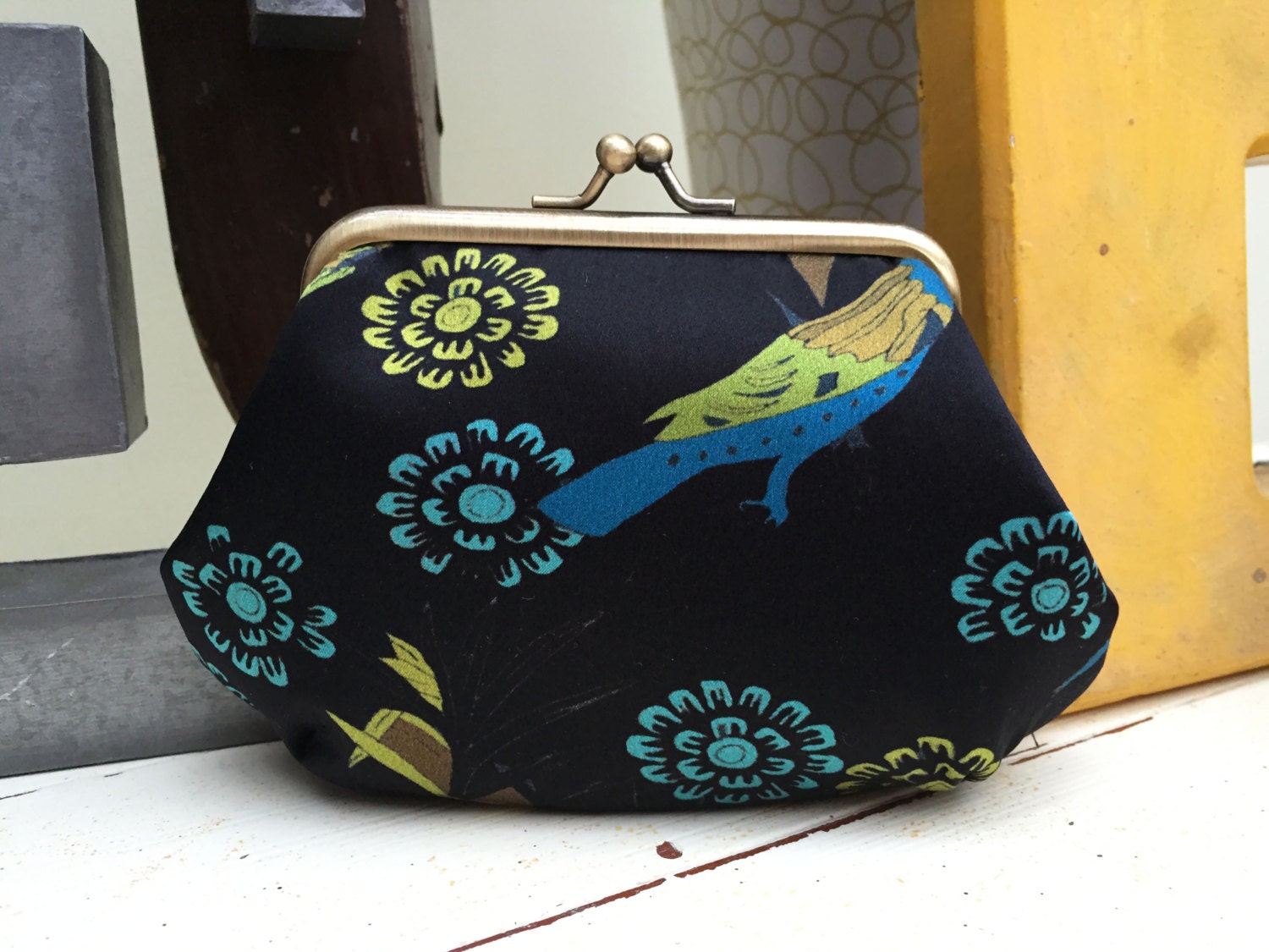 Seidenmünzengeldbeutel Mit Floralem Vogelmuster/Was Ich Meiner Freundin Schenken Kann Originelles Geschenk Für Schwester von BleuetTextiles