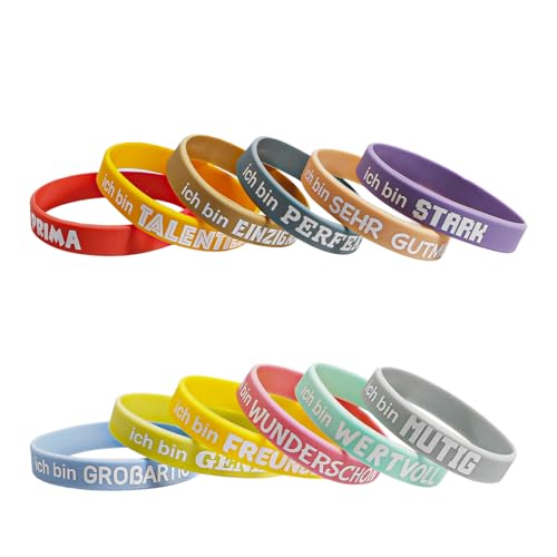 Bliceon 12 Motivationsarmbänder auf Deutsch, Silikon Armbänder mit inspirierenden Sprüchen, Powerarmbänder Set für Teens, Damen und Herren - Geschenk für Motivation und Inspiration - B von Bliceon