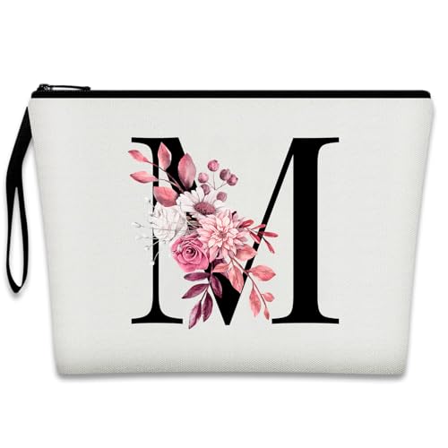 Bliceon A-Z Personalisierte Make-up-Tasche, Geburtstagsgeschenke für Frauen und Mutter, personalisierte Geschenke für Frauen, Geschenke für Freundinnen, Braut und Brautjungfern Kosmetiktasche - M von Bliceon