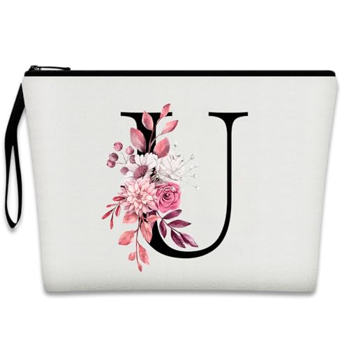 Bliceon A-Z Personalisierte Make-up-Tasche, Geburtstagsgeschenke für Frauen und Mutter, personalisierte Geschenke für Frauen, Geschenke für Freundinnen, Braut und Brautjungfern Kosmetiktasche - U von Bliceon