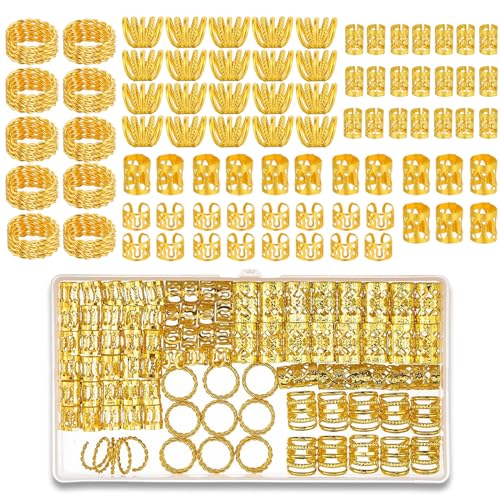 Bliceon Dreadlocks Schmuck Set mit 110 verstellbaren Metallringen und Aufbewahrungsbox - Goldene Haarschmuck Ringe für Frauen, Männer Zöpfe Dekoration von Bliceon