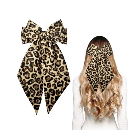 Bliceon Leopard Haarschleife Clip mit langem Schwanz Leopardenmuster Schleife Haarspange Mode Haarschmuck für Frauen Mädchen Cosplay und Alltag Styling Gelb von Bliceon