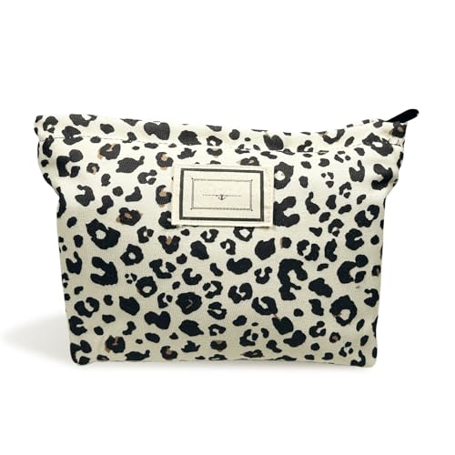 Bliceon Leopard Print Canvas Kosmetiktasche Reise Kosmetiktasche und Kulturtasche Organizer mit Reißverschluss für Frauen Mädchen Kosmetik und Essentials Aufbewahrungstasche, leopardenmuster von Bliceon