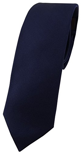 Blick. elementum - schmale Satin Seidenkrawatte in navy marine dunkelblau schwarzblau uni einfarbig - Krawatte 100% pure Seide von Blick