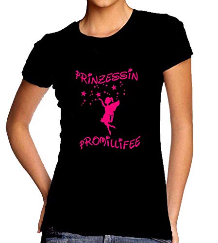 Blickfang Prinzessin PROMILLIFEE | SPRÜCHESHIRT PARTYSHIT Funshirt | Drinkerbell, TRINKERBELL | Girly Damen | SCHWARZ, Weiss, PINK,TÜRKIS, ORANGE | GR. XS-3XL (S, Schwarz/Pink) von Blickfang