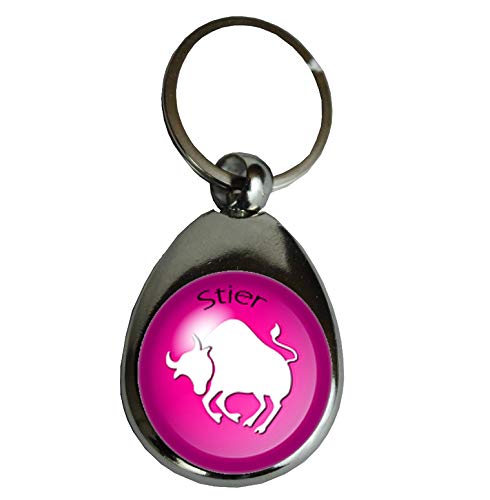 Blickfang Schlüsselanhänger PINK Einkaufschip Sternzeichen Geschenk Geburtstag Metall silber, Fische,Widder,Stier,Zwillinge,Krebs,Löwe,Jungfrau,Waage,Skorpion,Schütze,Steinbock,Wassermann (Stier) von Blickfang